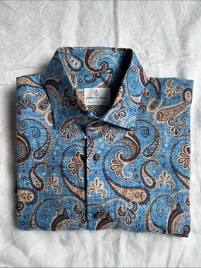 Emanuel Berg Blue Paisley Long-Sleeve Button-Down Shirt